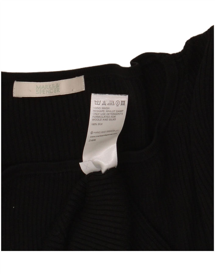 Marks & Spencer Womens Top 3/4 Sleeve UK 18 XL Black Silk