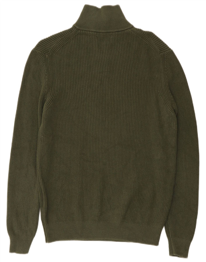 ZARA Mens Zip Neck Jumper Sweater Large Green Cotton