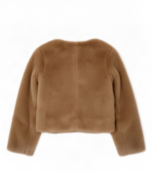 Glamorous Womens Crop Faux Fur Jacket UK 10 Small Beige Polyester