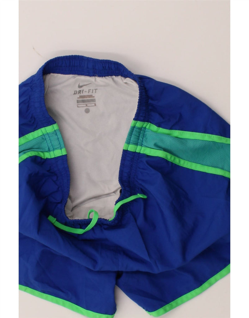 NIKE Womens Dri Fit Sport Shorts UK 14 Large Blue Colourblock Vintage Nike and Second-Hand Nike from Messina Hembry 