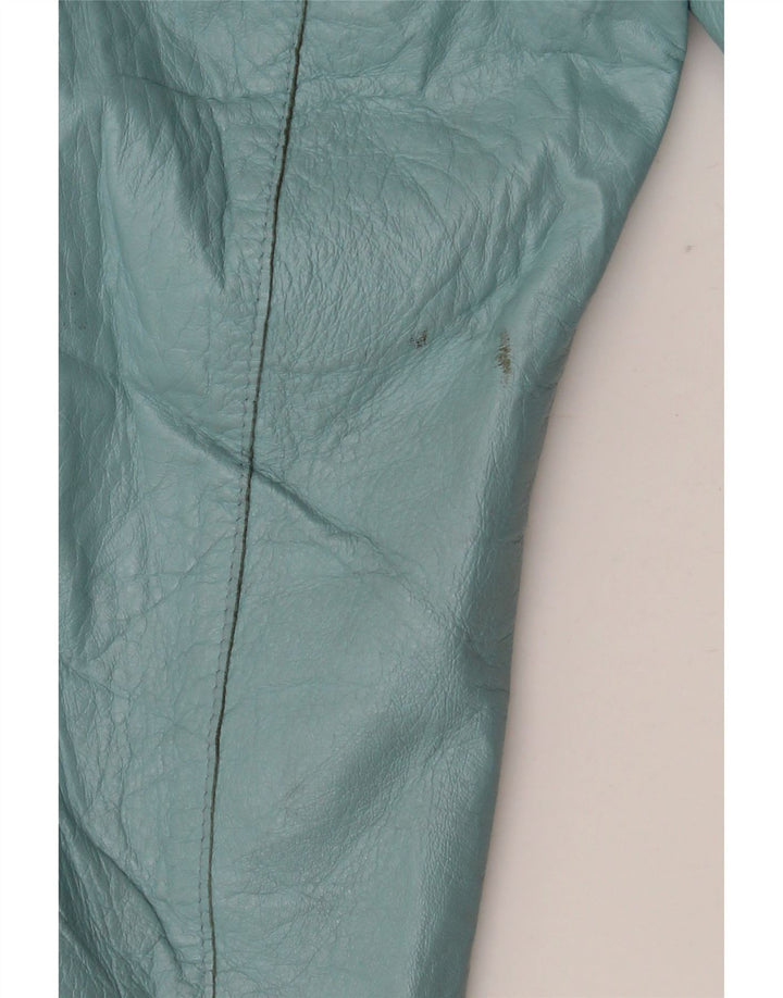 Vintage Womens Leather 3/4 Sleeve Bolero Jacket IT 42 Medium Blue Leather