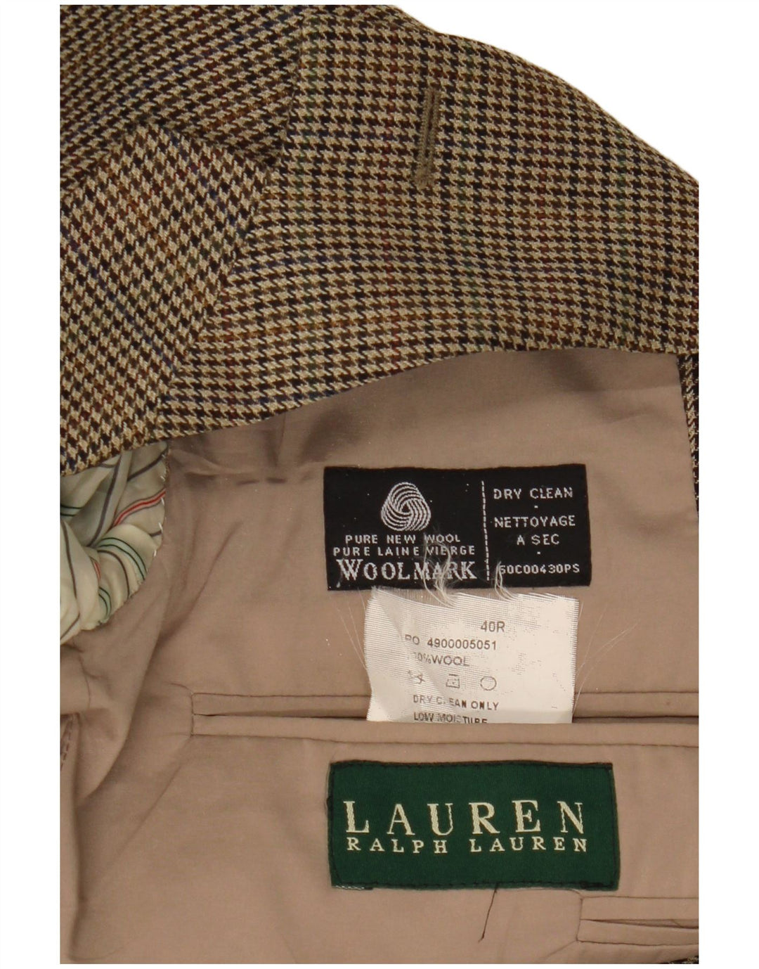 Ralph Lauren Mens Blazer Jacket UK 40 Medium Beige Houndstooth Wool