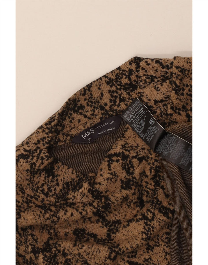 MARKS & SPENCER Womens Top Long Sleeve UK 10 Small Brown Animal Print