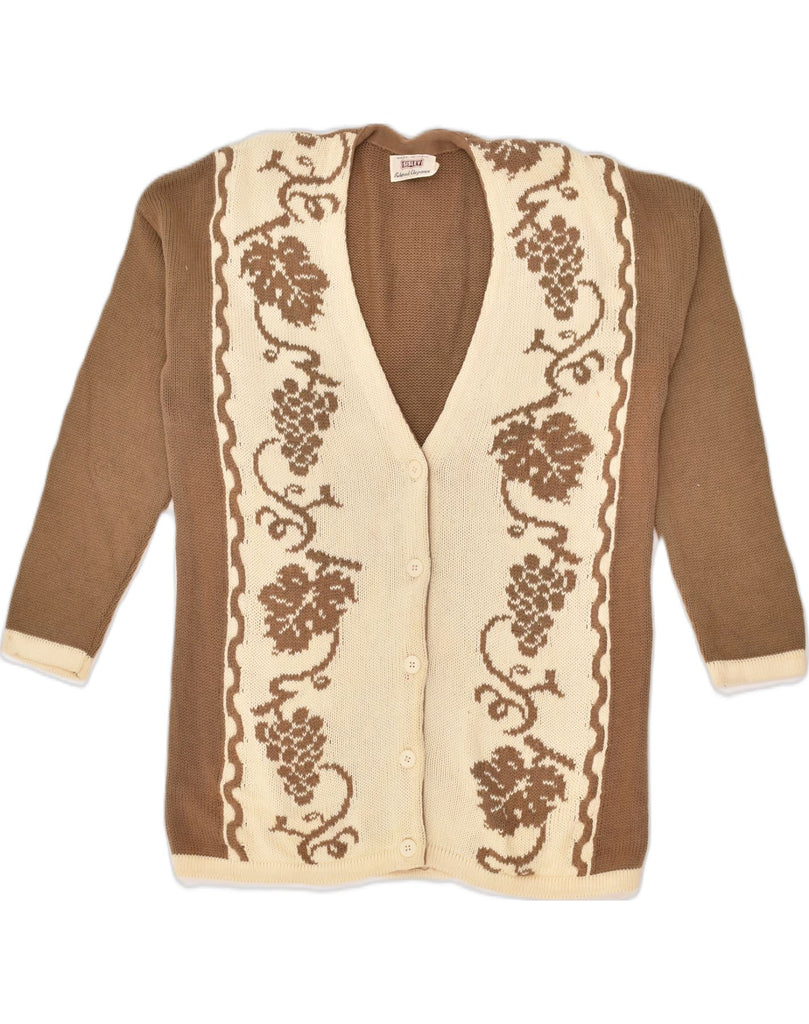 SISLEY Womens Cardigan Sweater UK 14 Medium Brown Floral | Vintage Sisley | Thrift | Second-Hand Sisley | Used Clothing | Messina Hembry 