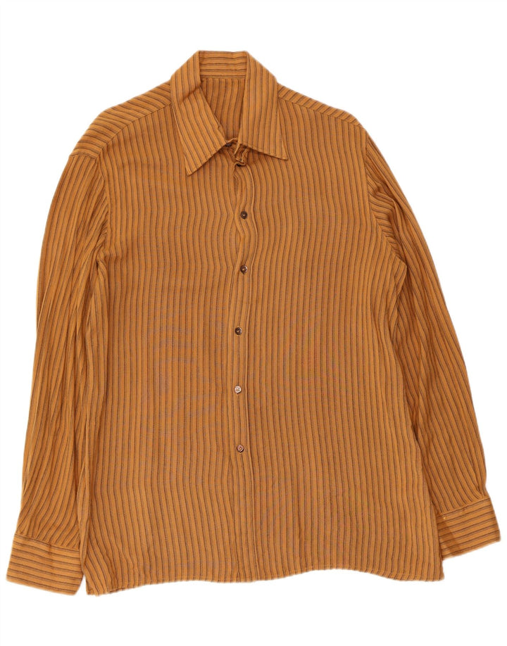 Vintage Mens Shirt Medium Brown Pinstripe