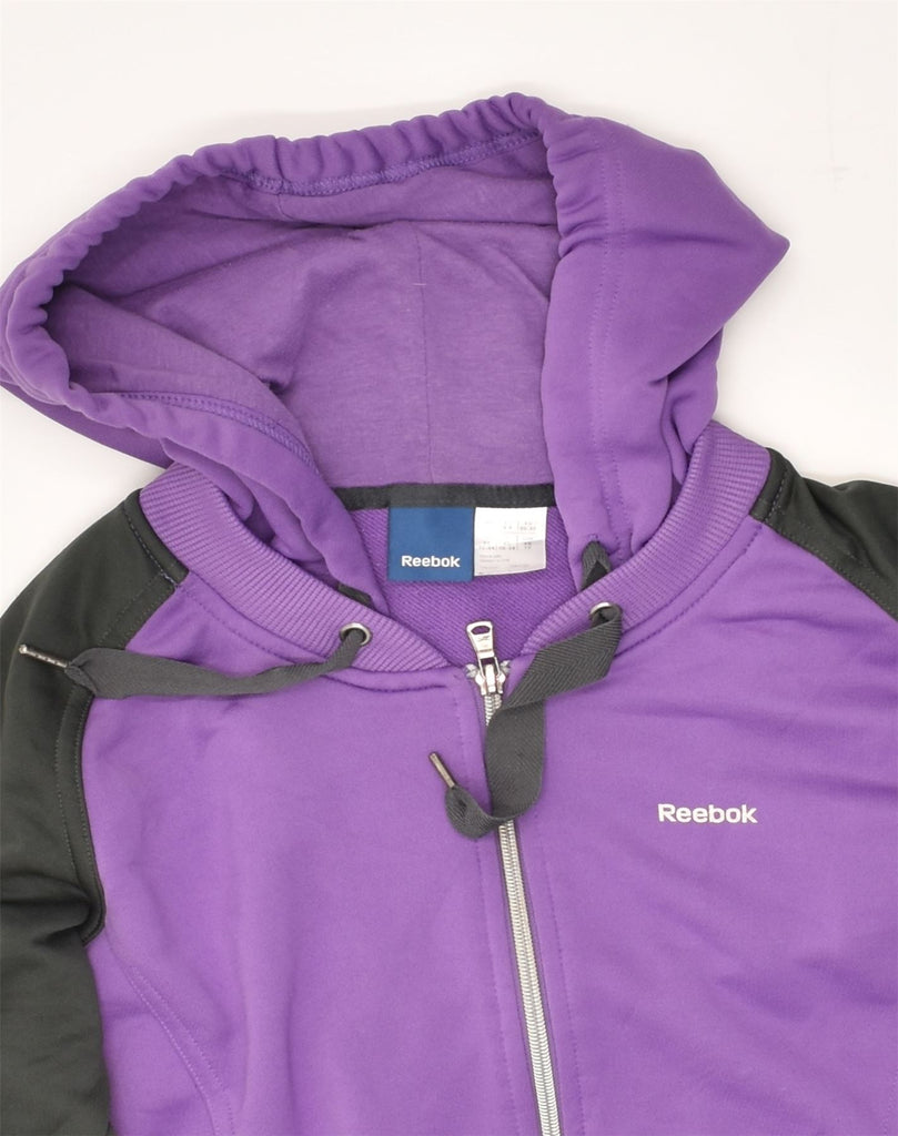 REEBOK Womens Hooded Tracksuit Top Jacket UK 6 XS Purple Polyester | Vintage Reebok | Thrift | Second-Hand Reebok | Used Clothing | Messina Hembry 