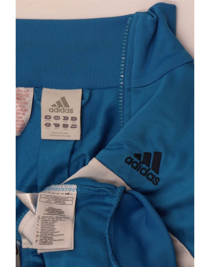Adidas Boys Tracksuit Top Jacket 13-14 Years Blue Colourblock Polyester