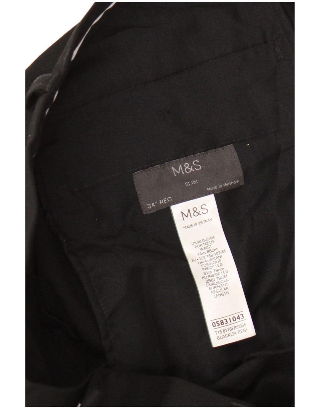 Marks & Spencer Mens Slim Suit Trousers W34 L31 Black Polyester