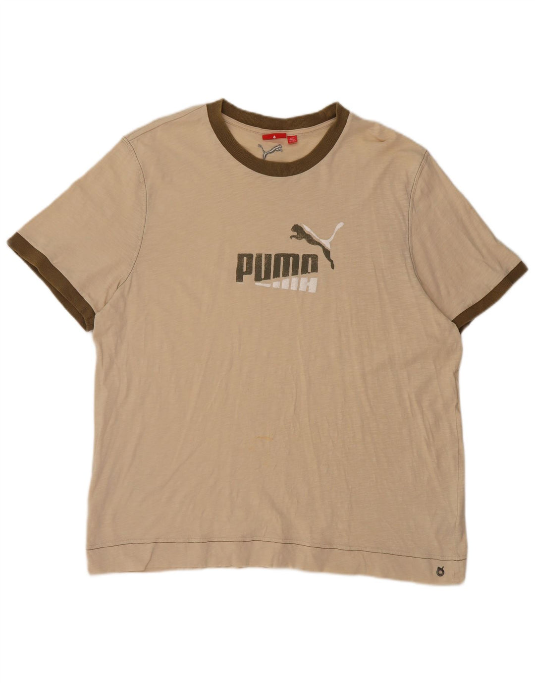 Puma Mens Graphic T-Shirt Top 2XL Beige Cotton