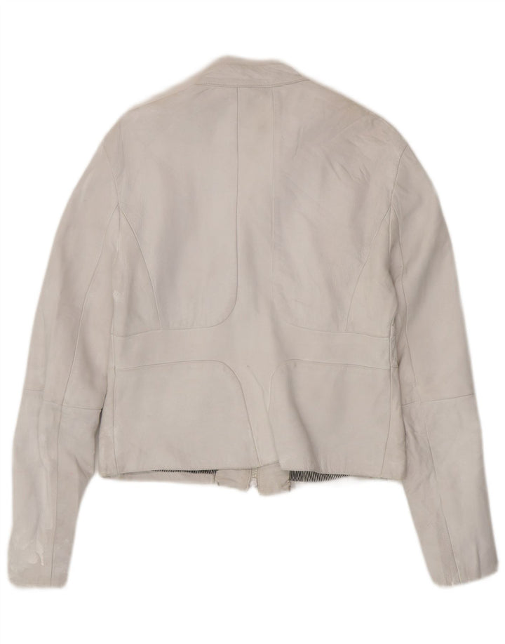 Vintage Womens Crop Leather Jacket UK 18 XL Off White Leather