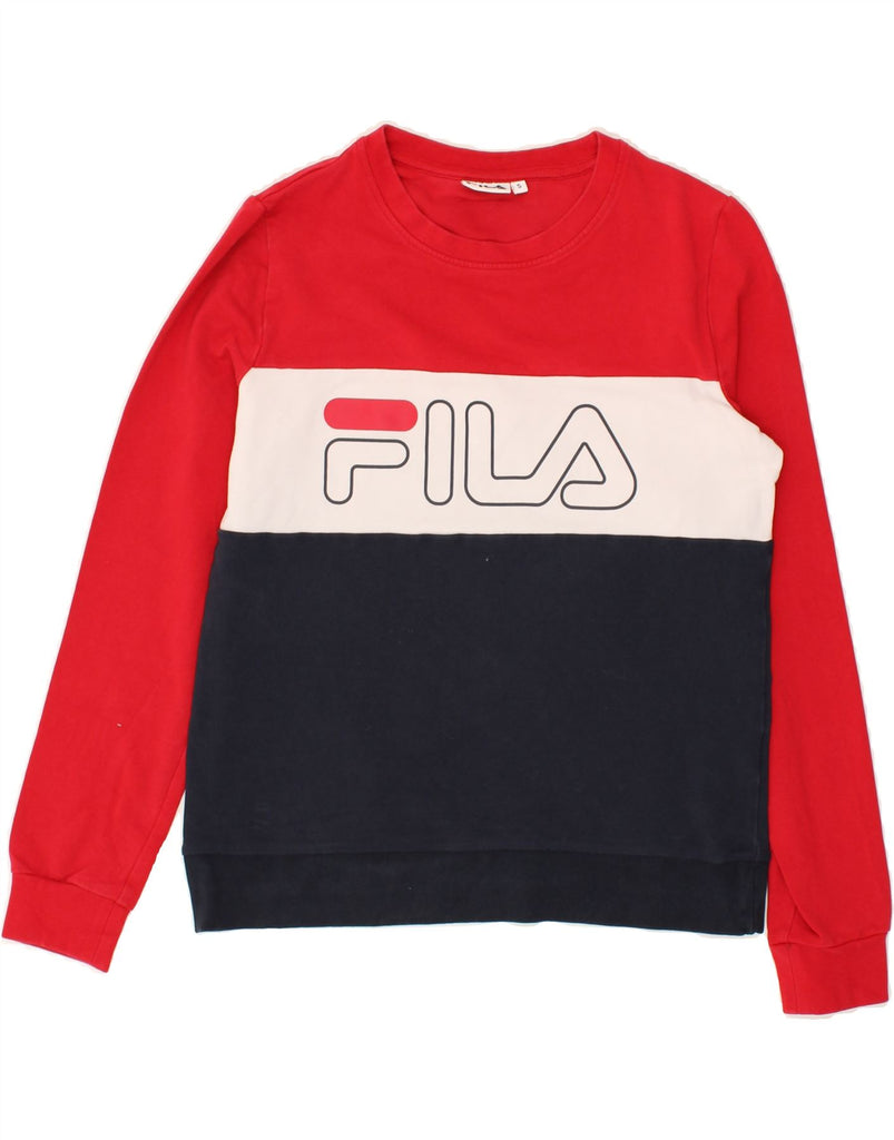 FILA Womens Graphic Sweatshirt Jumper UK 10 Small Red Colourblock Cotton | Vintage Fila | Thrift | Second-Hand Fila | Used Clothing | Messina Hembry 