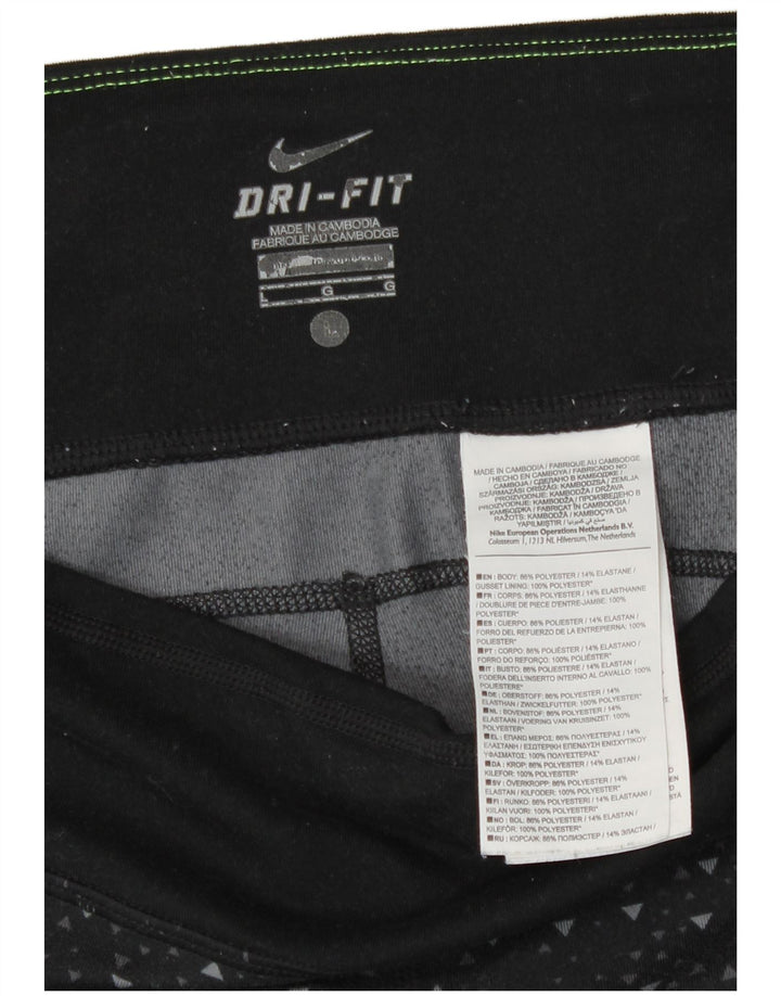 Nike Womens Dri Fit Capri Leggings UK 16 Large  Black Geometric Polyester