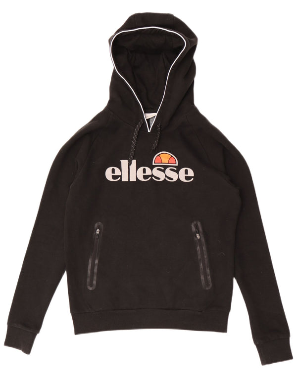 Ellesse Womens Graphic Hoodie Jumper UK 8 Small Black Cotton