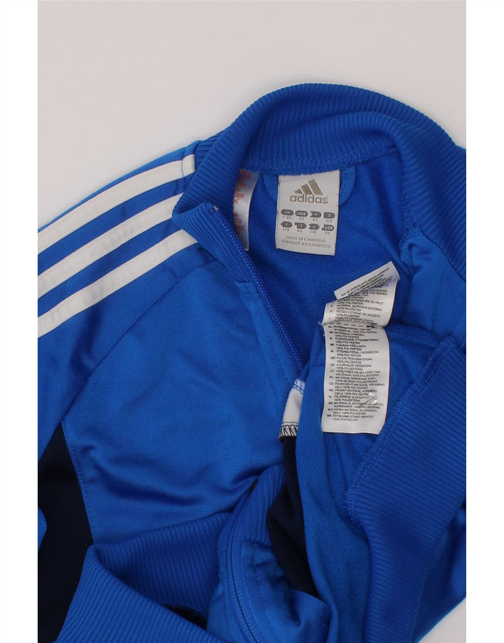 Adidas Boys Tracksuit Top Jacket 7-8 Years Blue Colourblock Polyester