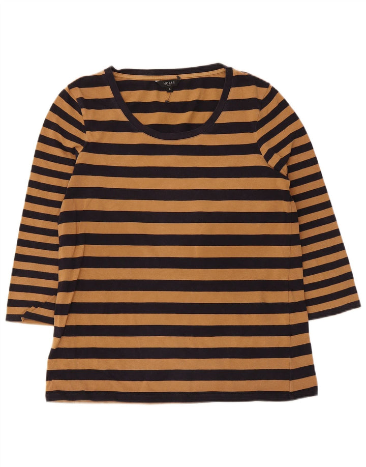 Hobbs Womens Top 3/4 Sleeve UK 14 Large Brown Striped