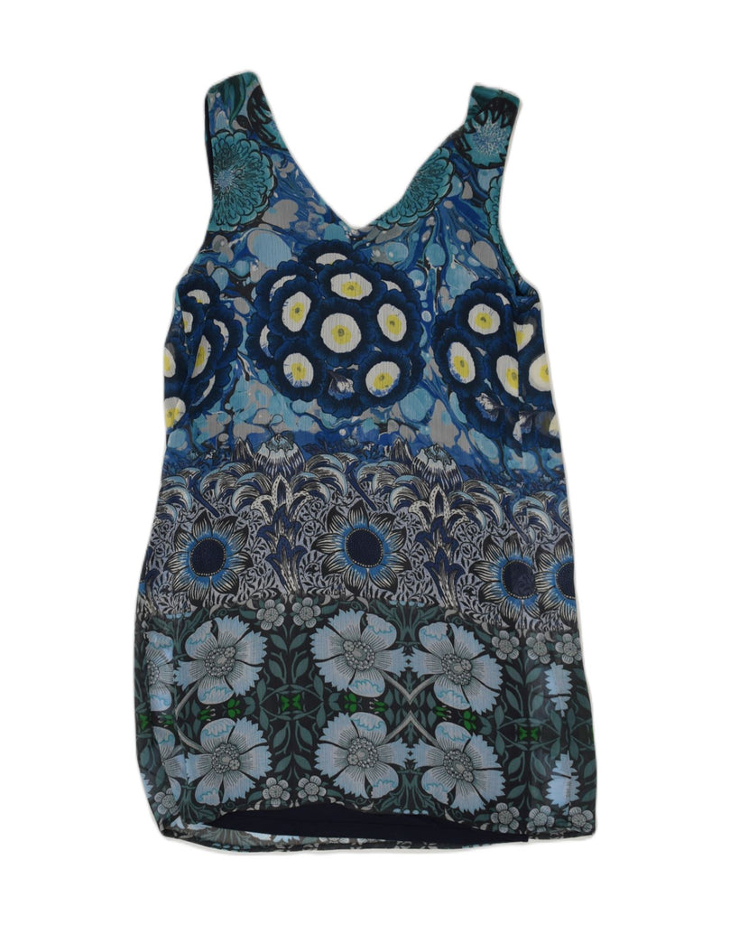 DESIGUAL Womens Sleeveless Blouse Top EU 38 Medium Blue Floral | Vintage Desigual | Thrift | Second-Hand Desigual | Used Clothing | Messina Hembry 