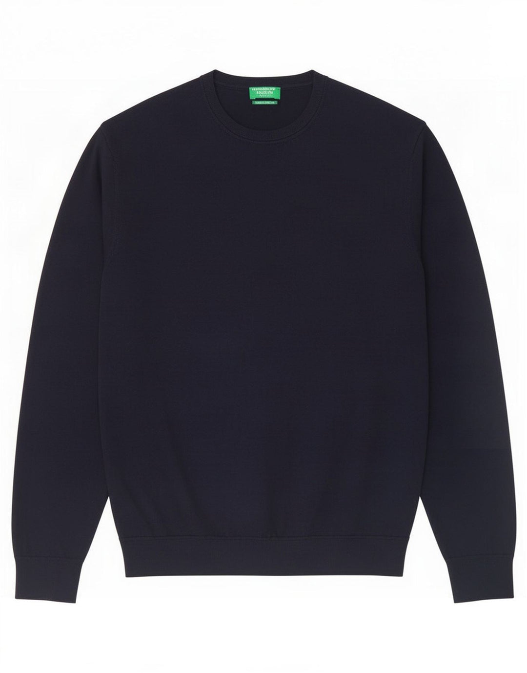 Benetton Mens Crew Neck Jumper Sweater Medium Navy Blue Virgin Wool