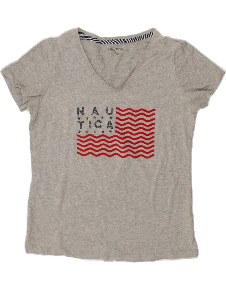 NAUTICA Womens Graphic T-Shirt Top UK 14 Medium Grey Cotton Vintage Nautica and Second-Hand Nautica from Messina Hembry 