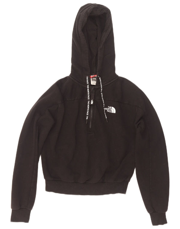 The North Face Womens Crop Zip Neck Hoodie Jumper UK 10 Small Black Cotton