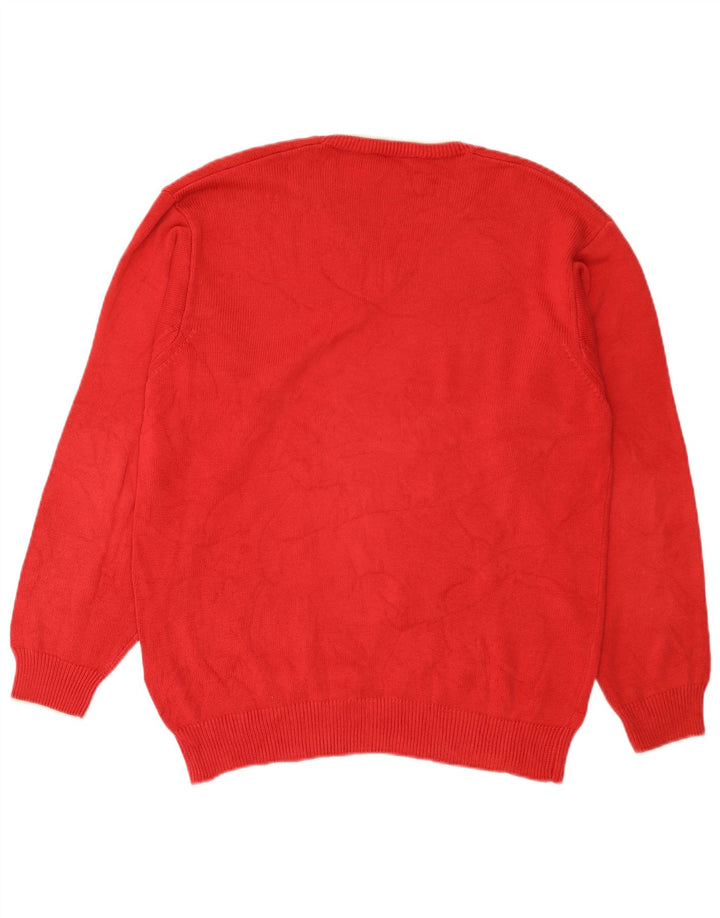 Fred Perry Mens V-Neck Jumper Sweater Medium Red Cotton