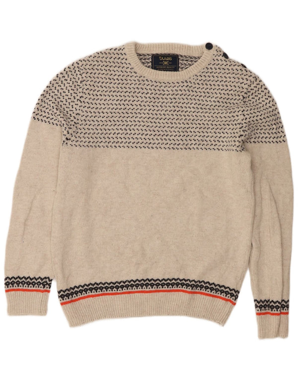 Jules Mens Crew Neck Jumper Sweater Large Beige Pinstripe Cotton