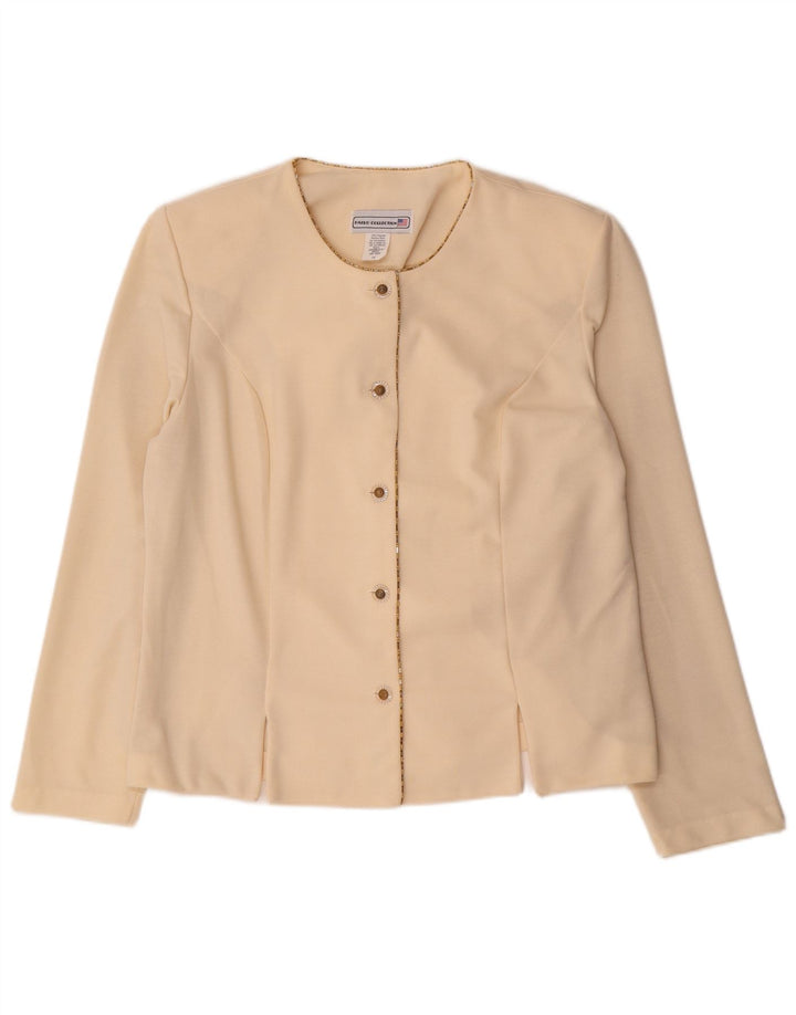 Vintage Womens 5 Button Blazer Jacket UK 16 Large Off White Polyester