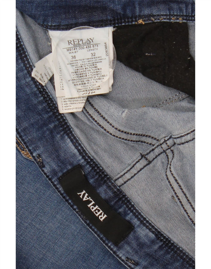 Replay Mens Slim Jeans W36 L32 Blue Cotton