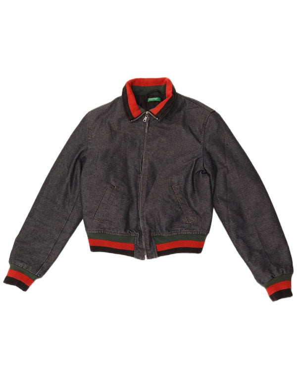 Benetton Boys Denim Windbreaker Jacket 10-11 Years Navy Blue Colourblock