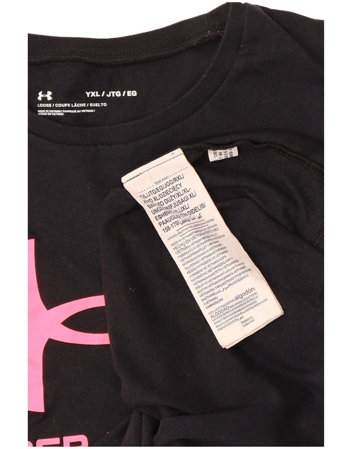 UNDER ARMOUR Girls Loose Fit Graphic T-Shirt Top 13-14 Years XL Black