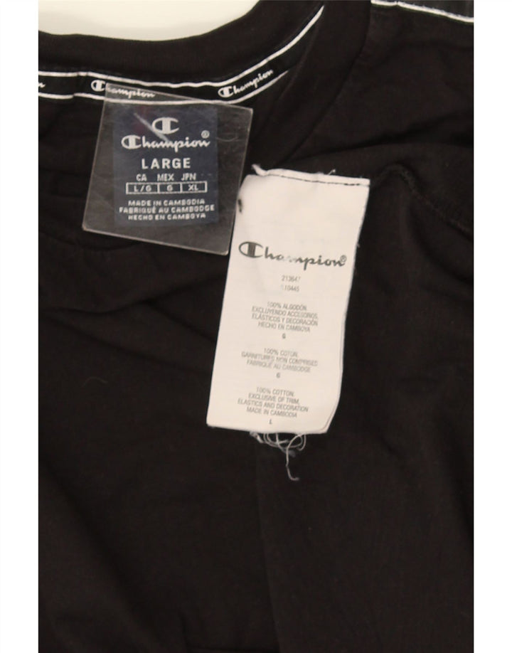 Champion Mens Graphic Top Long Sleeve Large Black Cotton