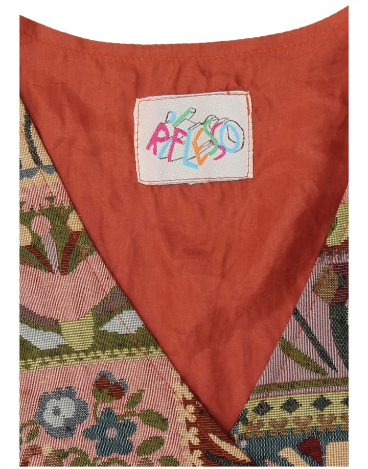 Vintage Womens Crop Waistcoat UK 18 XL Multicoloured Patchwork Acetate