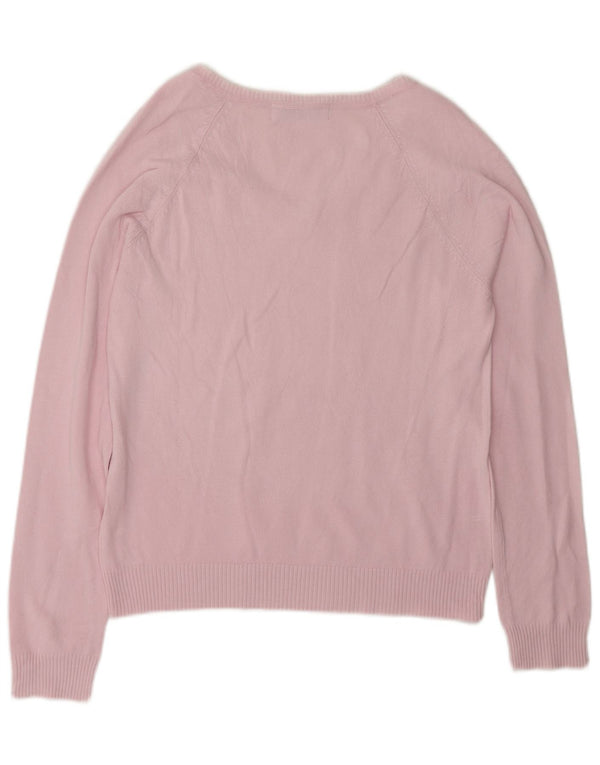 Zara Womens V-Neck Jumper Sweater UK 14 Large Pink Cotton