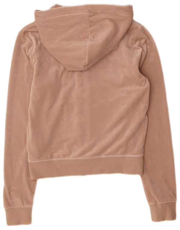 Juicy Couture Womens Velour Zip Hoodie Sweater UK 10 Small Beige Polyester
