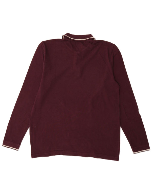 Calvin Klein Jeans Mens Long Sleeve Polo Shirt Large Burgundy Cotton