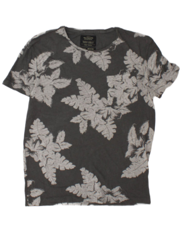 All Saints Mens T-Shirt Top Medium Grey Floral Cotton