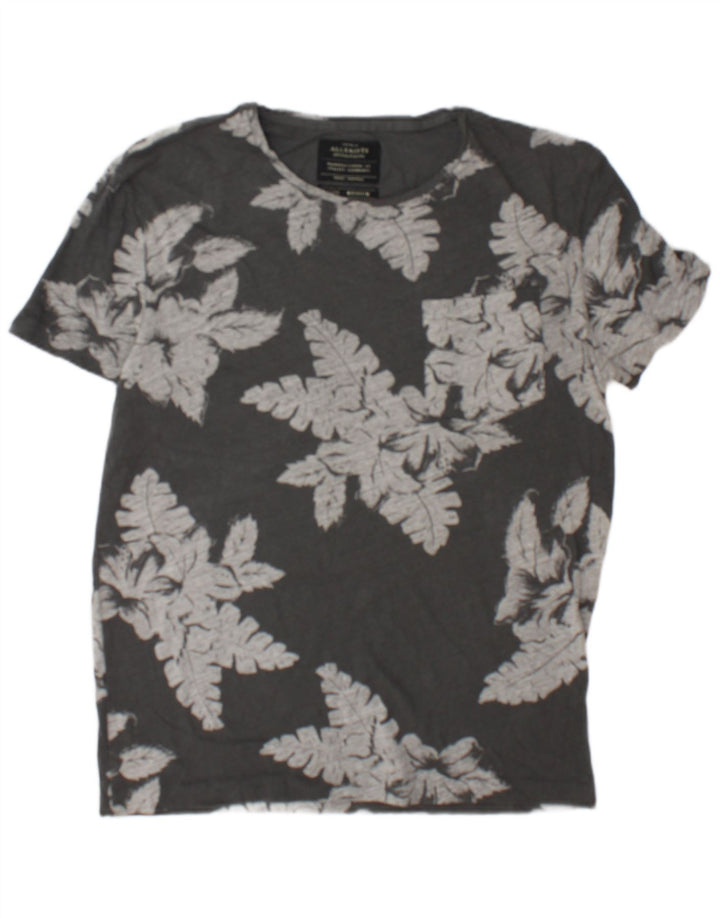 All Saints Mens T-Shirt Top Medium Grey Floral Cotton