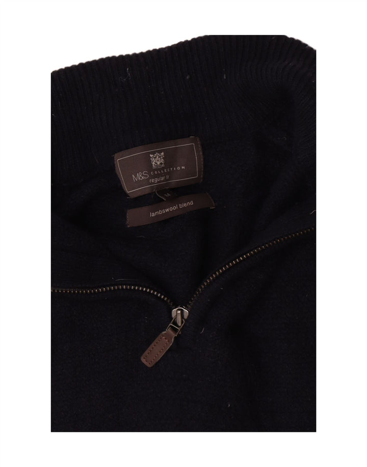 Marks & Spencer Mens Zip Neck Jumper Sweater Medium Navy Blue Lambswool