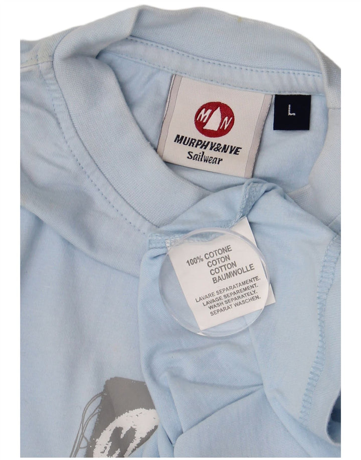 Murphy & Nye Mens Graphic Top Long Sleeve Large Blue Cotton