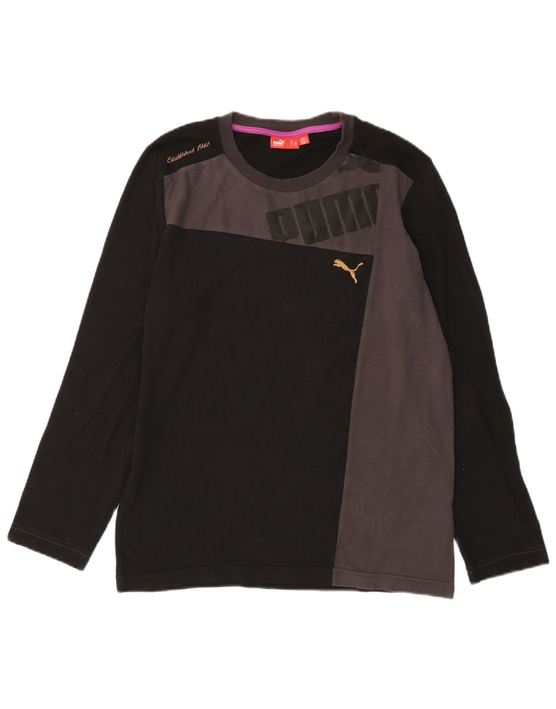 Puma Mens Graphic Top Long Sleeve Small Black Colourblock Cotton