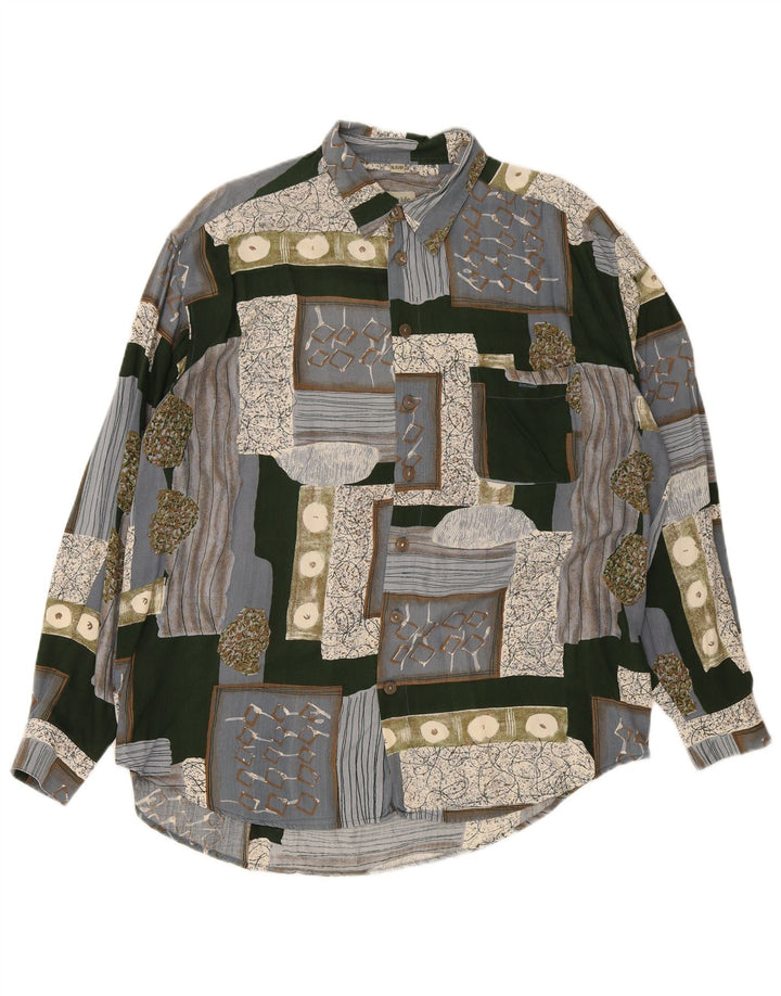 Happy Life Mens Shirt Size 43/44 XL Grey Patchwork Viscose