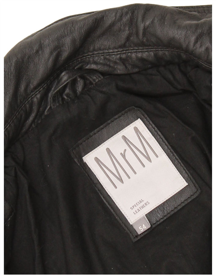 Vintage Womens Military Leather Jacket IT 54 3XL Black Leather