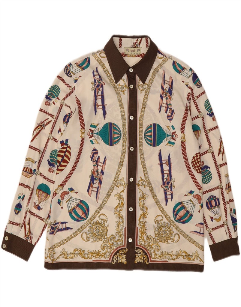 OUI Womens Abstract Pattern Shirt Blouse UK 10 Small Beige Polyester Vintage Oui and Second-Hand Oui from Messina Hembry 