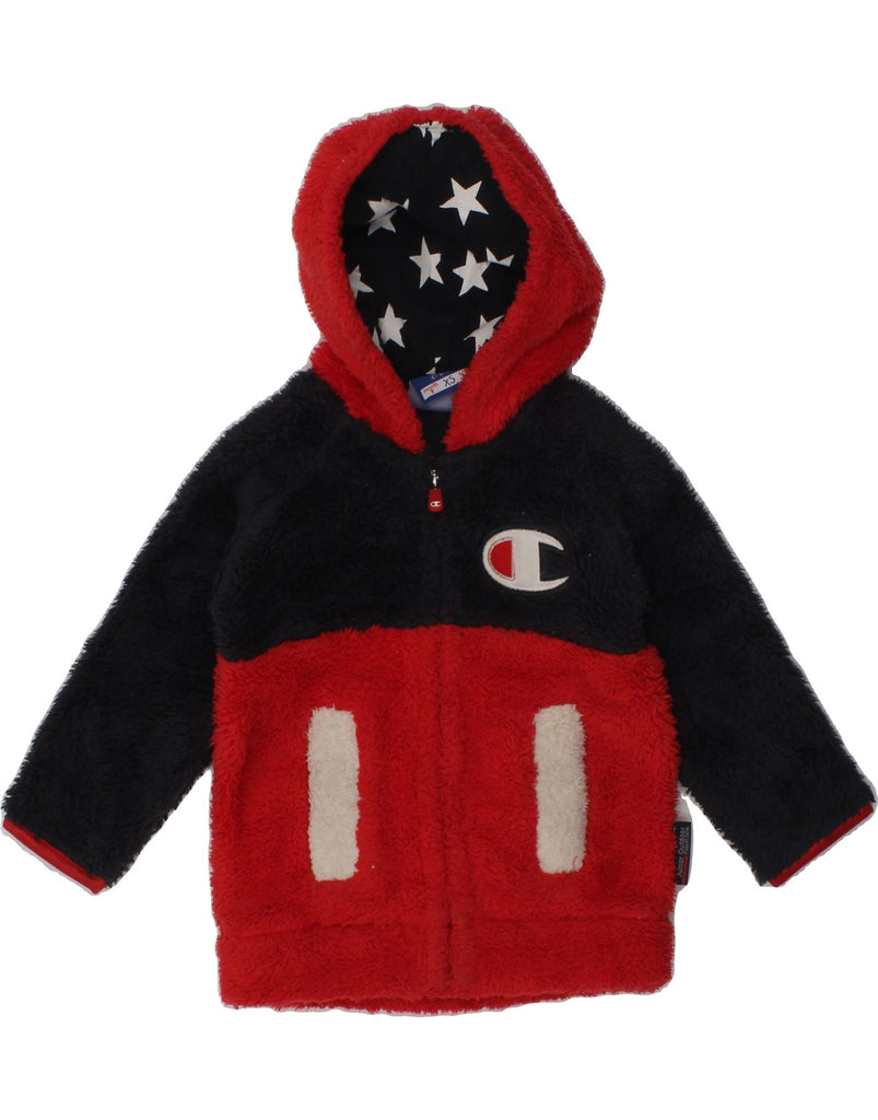 CHAMPION Baby Boys Hooded Fleece Jacket 6-9 Months XS Red Colourblock | Vintage Champion | Thrift | Second-Hand Champion | Used Clothing | Messina Hembry 