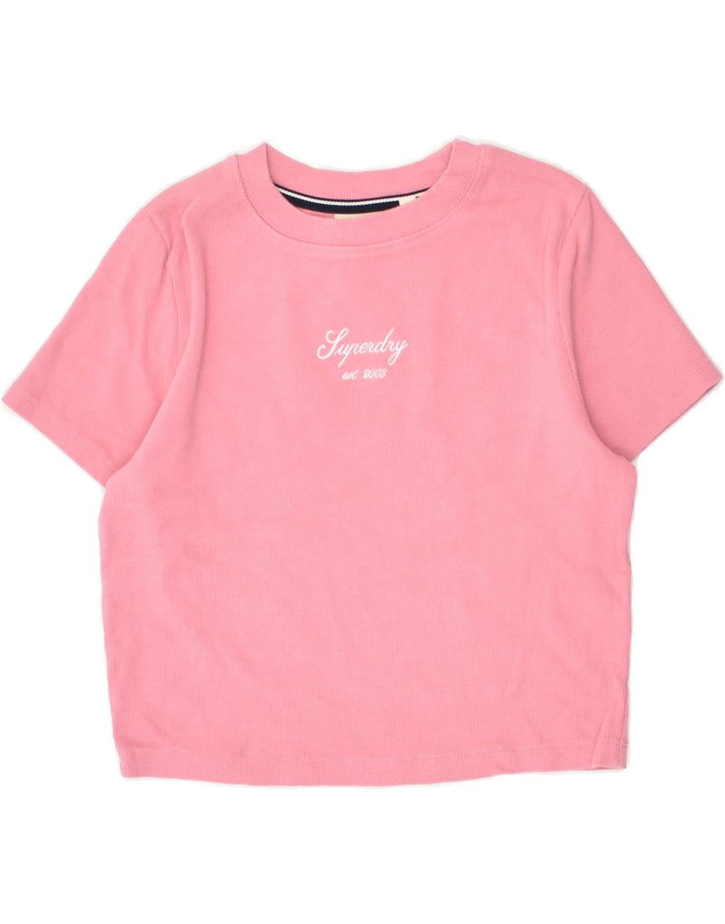 SUPERDRY Womens Graphic Crop Top UK 12 Medium Pink Cotton | Vintage Superdry | Thrift | Second-Hand Superdry | Used Clothing | Messina Hembry 