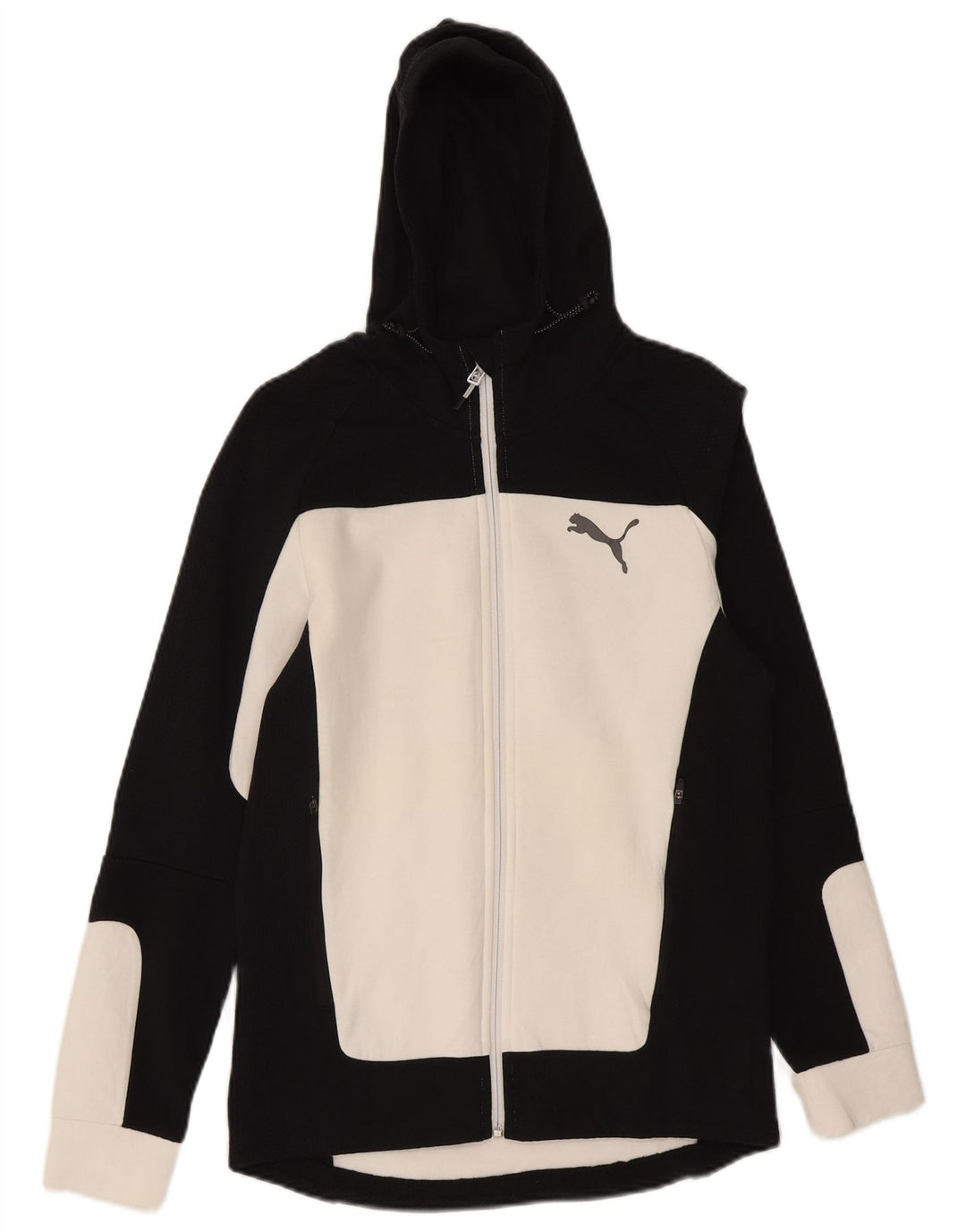 PUMA Mens Zip Hoodie Sweater Small Black Colourblock Cotton
