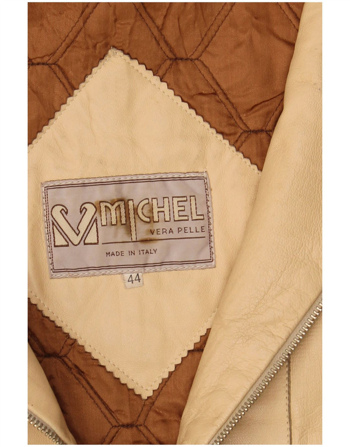 Michel Womens Hooded Oversized Leather Jacket IT 44 Medium Beige Leather