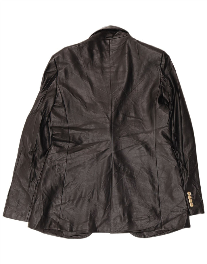 Zara Womens 1 Button Faux Leather Blazer Jacket UK 14 Medium Black