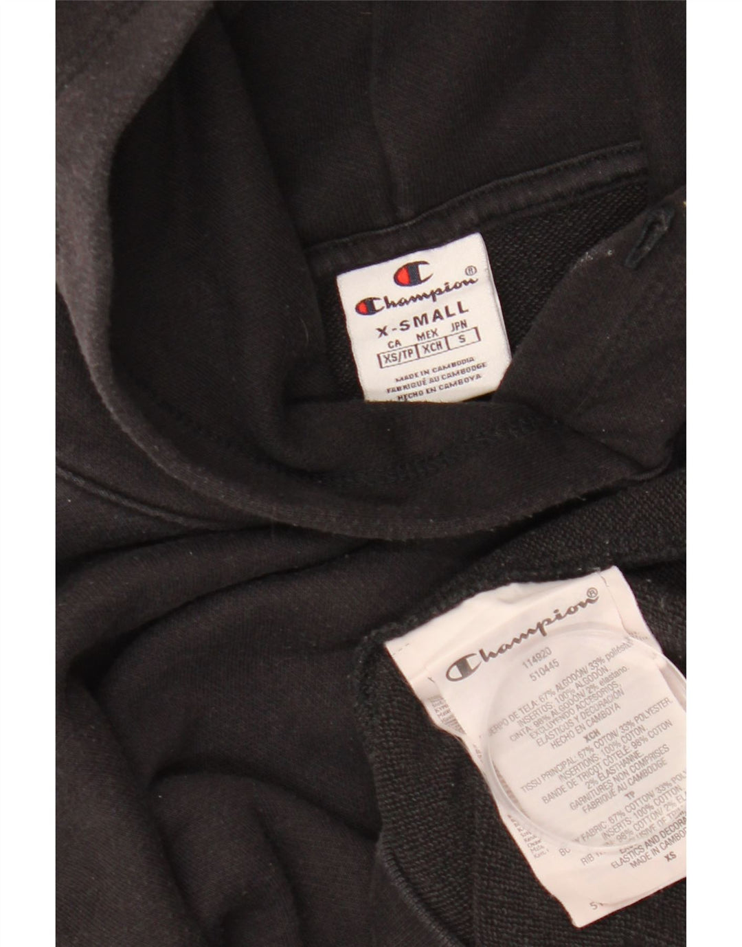 CHAMPION Womens Crop Oversized Hoodie Jumper UK 6 XS Black Cotton