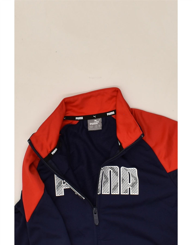 PUMA Boys Graphic Tracksuit Top Jacket 9-10 Years Navy Blue Colourblock | Vintage Puma | Thrift | Second-Hand Puma | Used Clothing | Messina Hembry 