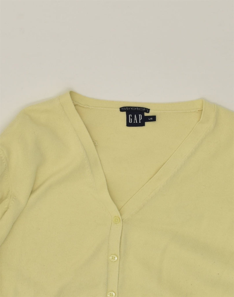 GAP Womens Stretch Cardigan Sweater UK 14 Large Yellow Cotton | Vintage Gap | Thrift | Second-Hand Gap | Used Clothing | Messina Hembry 